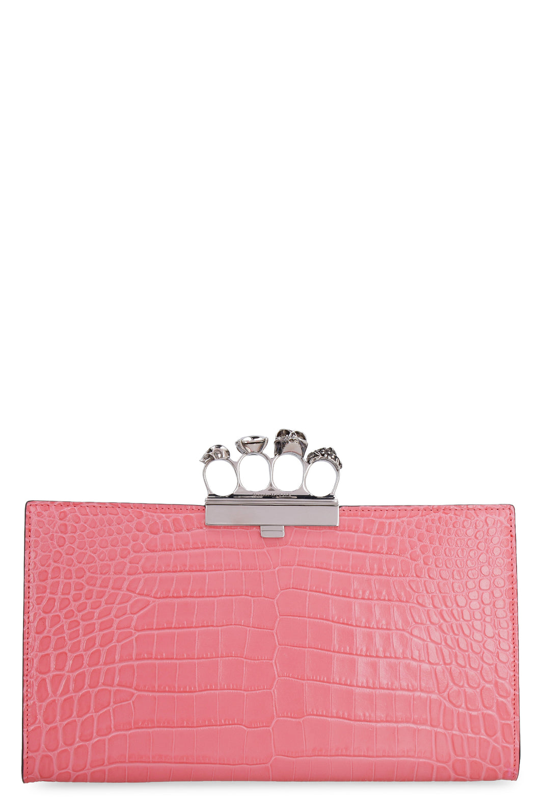 Croco-print leather clutch