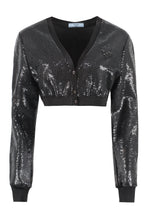 Load image into Gallery viewer, Cropped-length sequin cardigan
