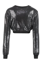 Load image into Gallery viewer, Cropped-length sequin cardigan
